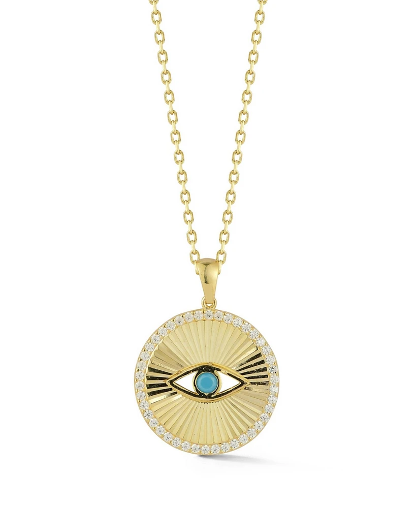 Rachel Zoe 14K Gold Plated Sterling Silver Turquoise Evil Eye Medallion Necklace