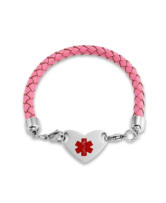 Bling Jewelry Pink Braided Leather Medical Id Bracelet with Stainless Steel Clasp