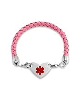 Bling Jewelry Pink Braided Leather Medical Id Bracelet with Stainless Steel Clasp