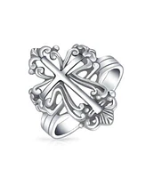 Bling Jewelry Fleur De Lis Cross Silver Ring for Men Oxidized Sterling