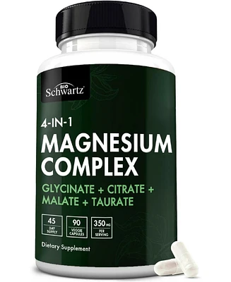 Magnesium Complex Supplement, Extra Strength 350mg Magnesium Glycinate Citrate, Supports Heart Health Sleep Nerves Muscles, Bioschwartz, 90ct