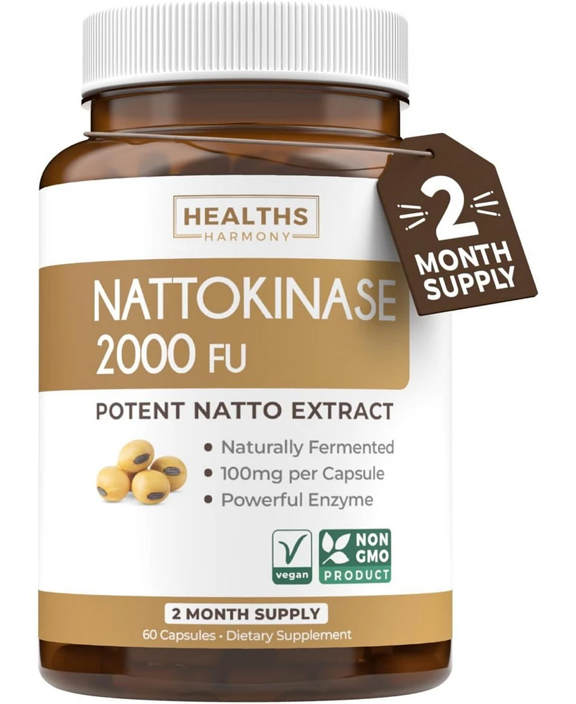 Nattokinase 2000 Fu (Non-gmo), Powerful Nattokinase Supplement Made from Naturally Fermented Soybeans for Heart Health Support, Healths Harmony