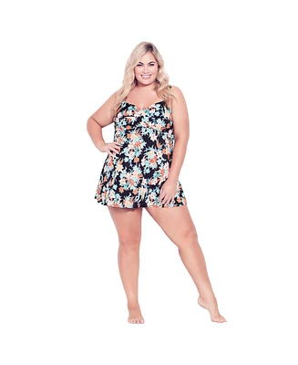 Avenue Women's Plus Size Twist Print Swim Dress