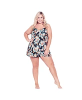 Avenue Women's Plus Size Twist Print Swim Dress