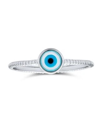 Bling Jewelry Minimalist Sterling Silver Ring with Evil Eye Design Stackable Midi Knuckle Band
