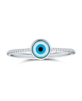 Bling Jewelry Minimalist Sterling Silver Ring with Evil Eye Design Stackable Midi Knuckle Band
