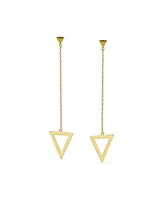 Bling Jewelry Minimalist Geometric Dangle Earrings 14K Gold Plated Sterling Silver Triangle Design