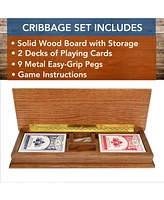 We Games 3 Track Sprint Cabinet Cribbage Set with Metal Pegs & 2 Card Decks