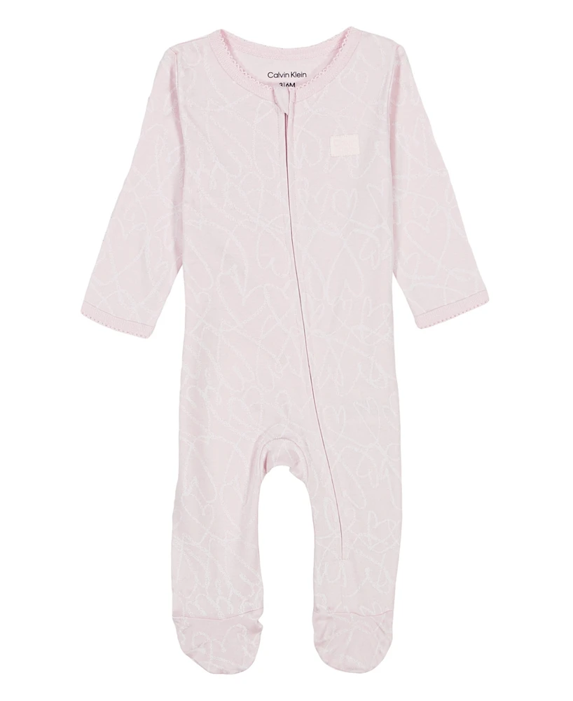 Calvin Klein Baby Girls Heart Sketch Zip-Front Footed Coverall