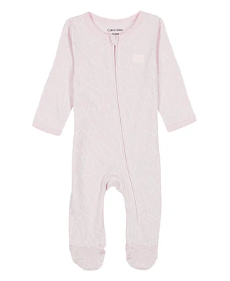 Calvin Klein Baby Girls Heart Sketch Zip-Front Footed Coverall