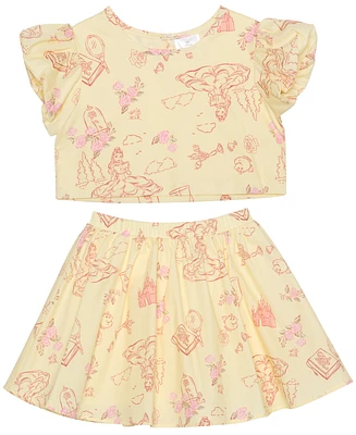 Disney Toddler and Little Girls 2-Piece Belle's Day Short Sleeve Top Skirt Set