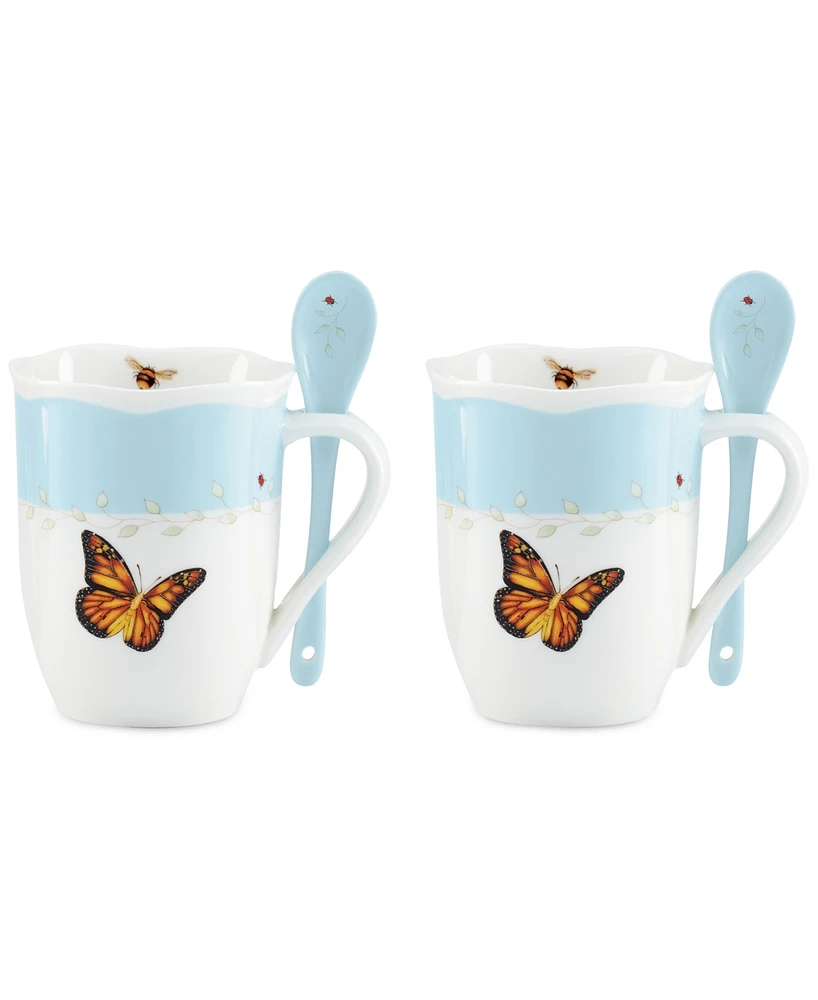 Lenox Butterfly Meadow Mugs with Spoons, Set of 2