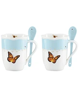 Lenox Butterfly Meadow Mugs with Spoons, Set of 2
