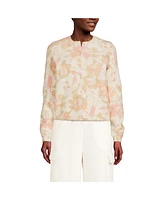 Lands' End Women's Fine Gauge Eyelash Cardigan Printed Sweater - Set Top