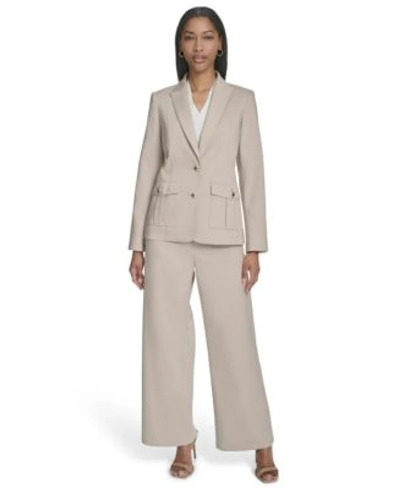 Halston Womens Peak Lapel Two Button Jacket Straight Leg Tab Waist Pants