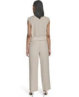 Halston Women's Mid-Rise Straight-Leg Tab-Waist Pants