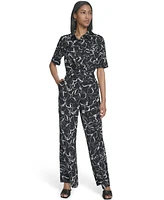 Halston Women's Floral-Print Pull-On Pants