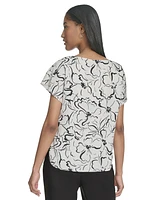 Halston Women's Printed Cap-Sleeve V-Neck Blouse