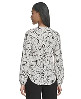 Halston Women's Printed Front-Yoke V-Neck Blouse