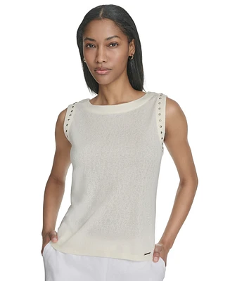Halston Women's Rhinestone-Armhole Round-Neck Top