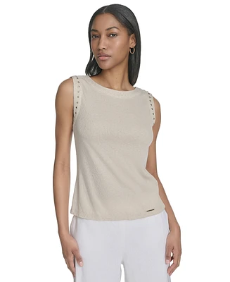 Halston Women's Rhinestone-Armhole Round-Neck Top