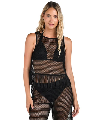 La Blanca Women's Fringe-Trim Sheer Tank Top