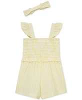 Little Me Baby Girls Woven Cotton Romper & Headband, 2 Piece Set