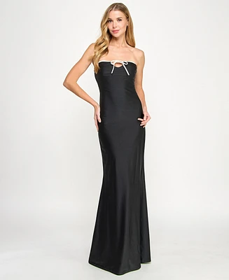 City Studios Juniors' Strapless White Tie Gown