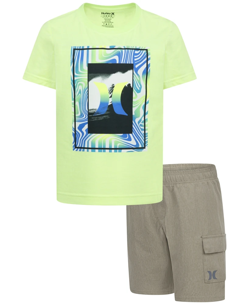 Hurley Little Boys Vortex Check Graphic T-Shirt & Shorts, 2 Piece Set