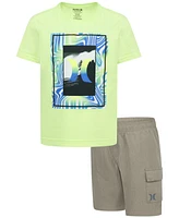 Hurley Little Boys Vortex Check Graphic T-Shirt & Shorts, 2 Piece Set