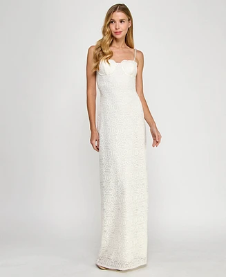 Seni & Cade Juniors' Back-Slit Lace Gown
