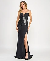 Seni & Cade Juniors' Beaded Side-Slit Gown