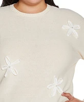 Belldini Plus 3D Floral Crewneck Trim Sweater