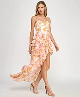 Seni & Cade Juniors' Floral Asymmetric Ruffle Dress