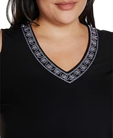 Belldini Plus Black Label Embroidered Cold-Shoulder Knit Top