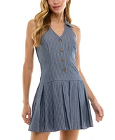 City Studios Juniors' Pinstripe Halter Pleated Mini Dress
