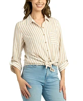 Bcx Juniors' Striped 3/4-Sleeve Tie-Front Shirt