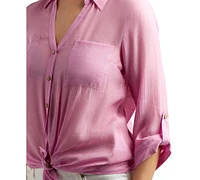 Bcx Juniors' 3/4-Sleeve Tie-Front Gauze Shirt