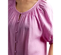 Bcx Juniors' Puff-Sleeve Button-Front Knit Top