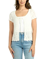 Bcx Juniors' Scalloped Pointelle Short-Sleeve Cardigan