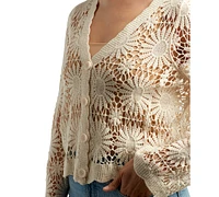 Bcx Juniors' Crochet V-Neck Flare-Sleeve Cardigan