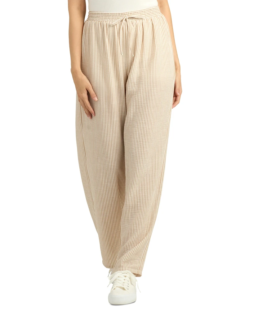 Bcx Juniors' Striped Elastic-Waist Wide-Leg Pants