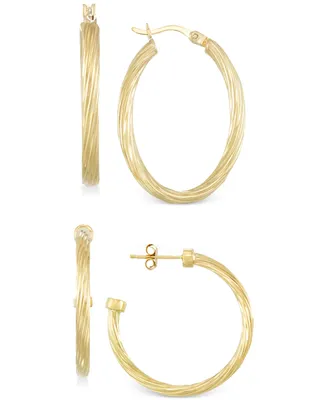 Set of Two Rope Hoop Earrings 14k Gold Vermeil (Also Sterling Silver)