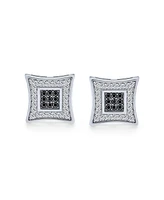 Bling Jewelry Contemporary Mens 9MM Black & White Cz Stud Earrings in Sterling Silver