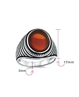Bling Jewelry Retro Grooved Silver Ring with Black Onyx Square Signet Sterling Silver Band