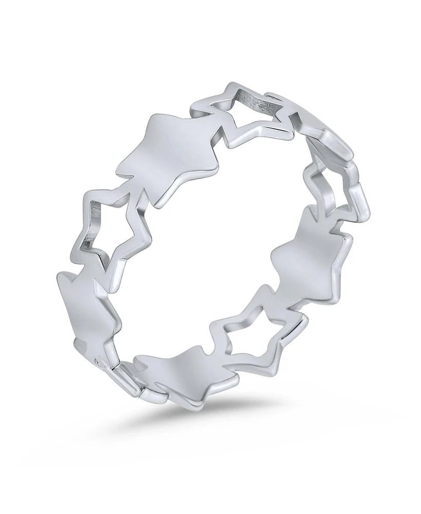 Bling Jewelry Silver Ring: Stacking Patriotic Usa Star Eternity Band Sterling