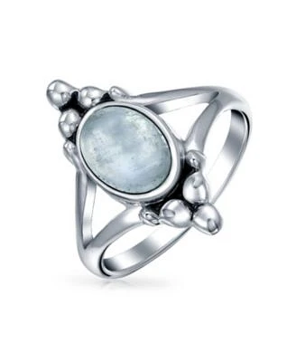 Bling Jewelry Boho Bali Style Oval Statement Blue Lapis Lazuli Moonstone Stone Ring Split Shank Band Oxidized .925 Sterling Silver
