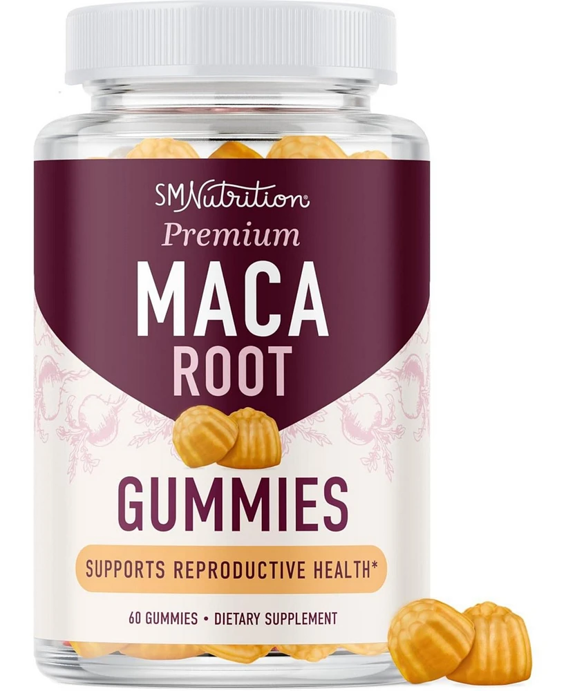 Maca Root Gummies with Natural Peach Flavors, Hormone Balance for Women and Men, SMNutrition, 60ct