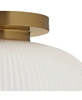 Novia 14" Modern Semi Flush-Mount Small Ceiling Light Fixture Kitchen Foyer Hallway Brass Finish White Glass Metal Bedroom Bathroom Entryway Livi