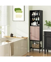 57 Inch Bathroom Tall Cabinet with 1 Door and 4 Shelves Narrow Storage Unit
